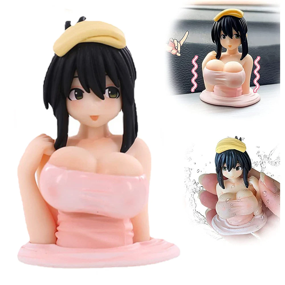 

New Cute Chest Shaking Girl Car Ornaments Anime Statue Car Dashboard Accessories Boutique Pink Car Sexy Doll Figurine Car Decor