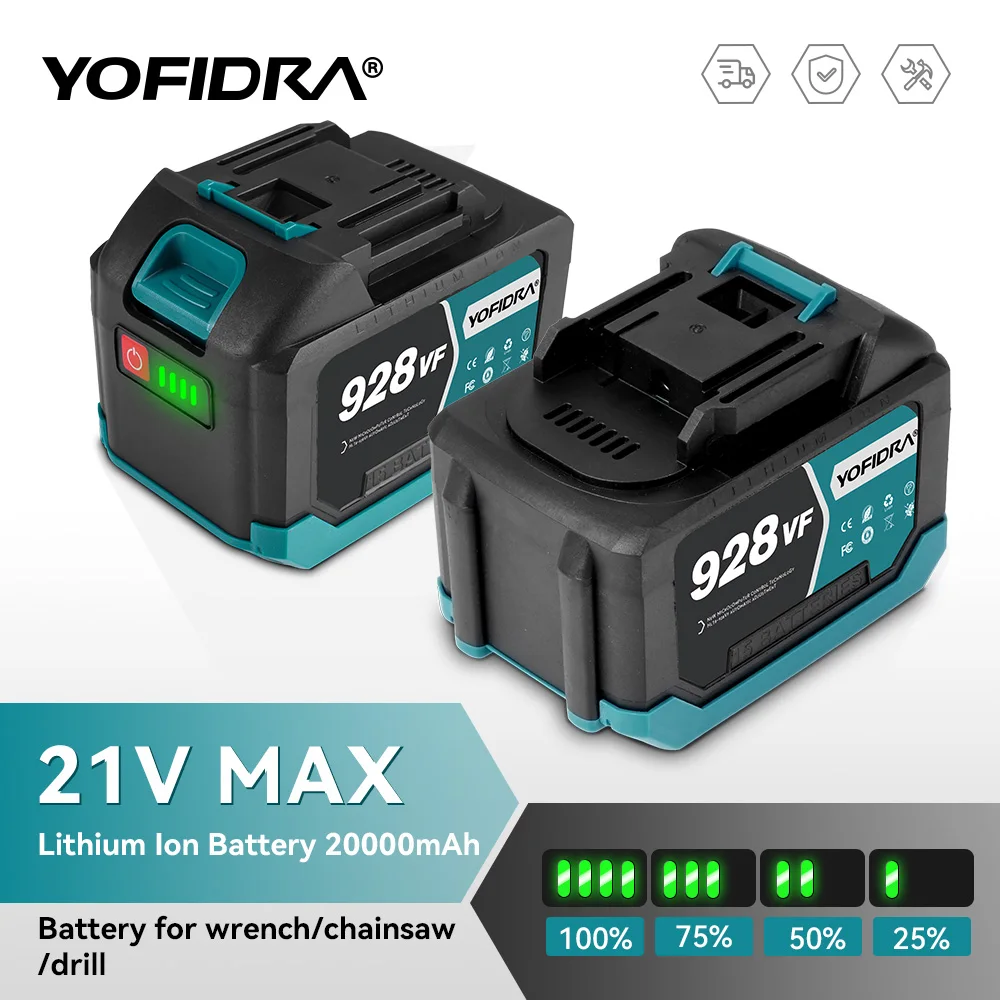 Фото YOFIDRA 388VF 928VF литиевая аккумуляторная батарея 22500 мАч 15000 мАч литий-ионная батарея для электрической бензопилы, дрели, гаечного ключа, газонокосилки №1