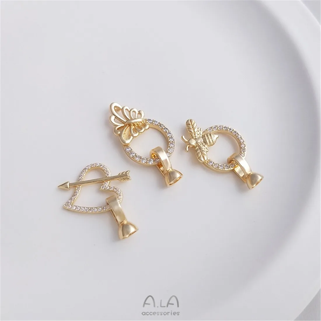 Застежка-коннектор для жемчужных ожерелий с позолотой 14K, инкрустированная цирконами, в форме стрелы, бабочки и пчелы, для самостоятельного изготовления ювелирных изделий (art.: 3920da5bc89cd) - 3920da5bc89cd