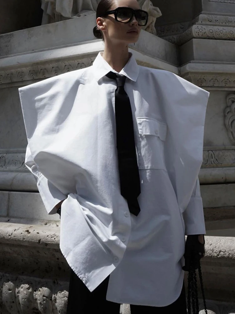 Aynaray 2023 осенне-зимняя женская однотонная белая уличная свободная рубашка с