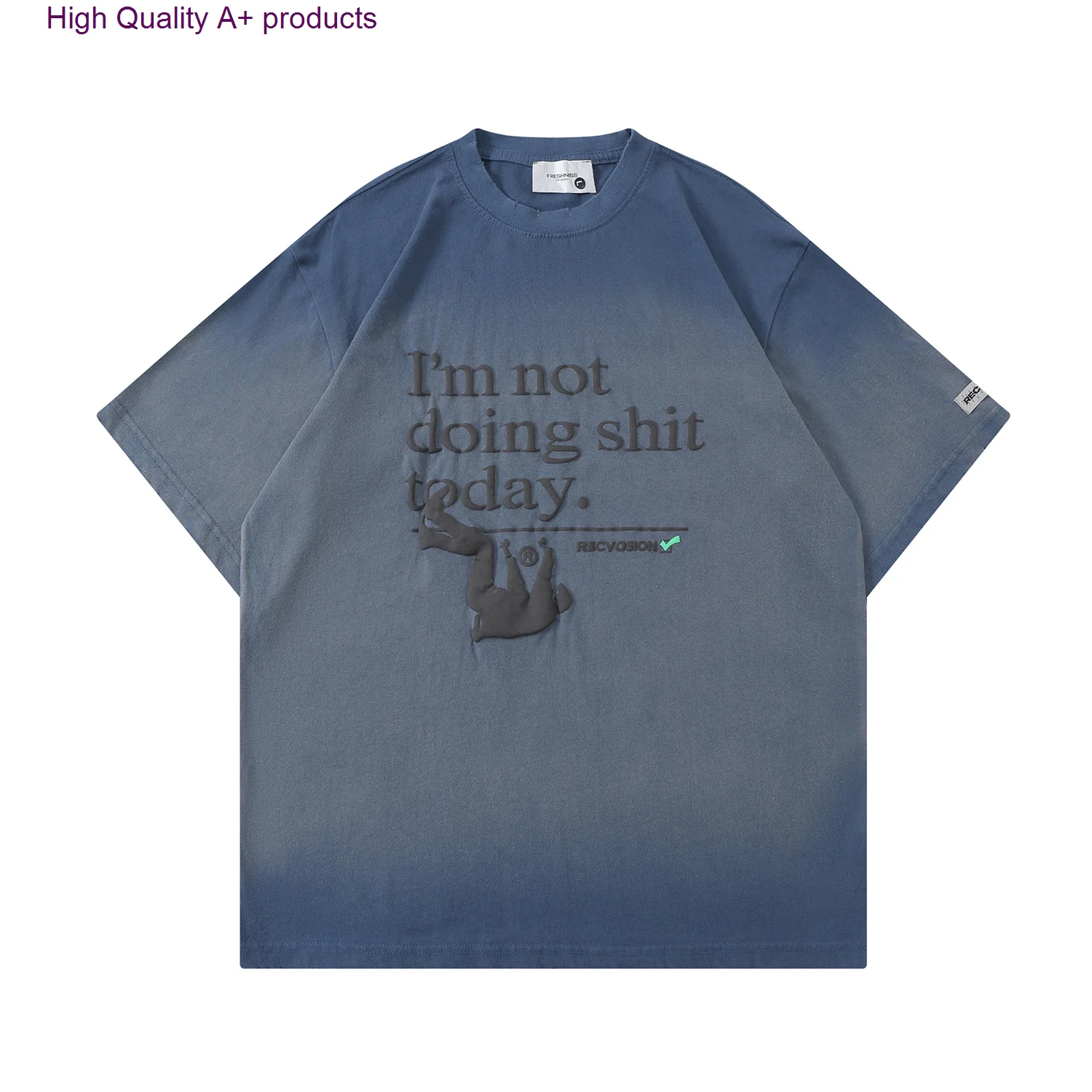 

2023 Summer High Street Fashion Brand Spray Dye Heavy Process Design Oversize Short Sleeve T-shirt