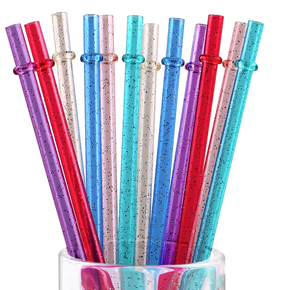 

50Pcs Reusable Plastic Straws,Colorful Glitter Straws for 40/30/24 oz Jar and Tumbler Replacement Glitter Sparkle Drinking Straw