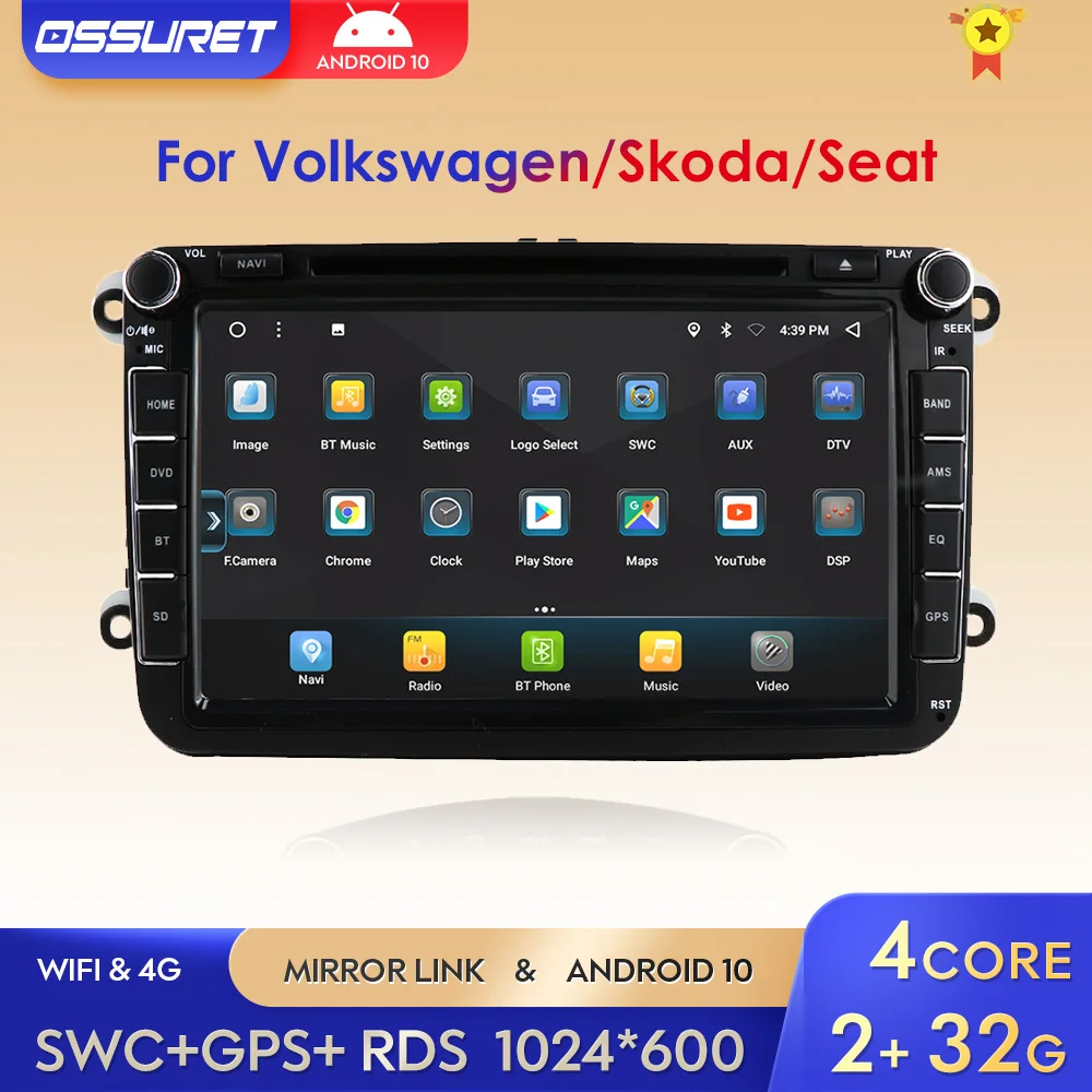 

Автомагнитола 8 дюймов, мультимедийный видеоплеер с DVD, GPS, Wi-Fi, 4G, BT, SWC, для Volkswagen, Skoda Seat, Golf, Passat, Polo, ocватиa, Altea