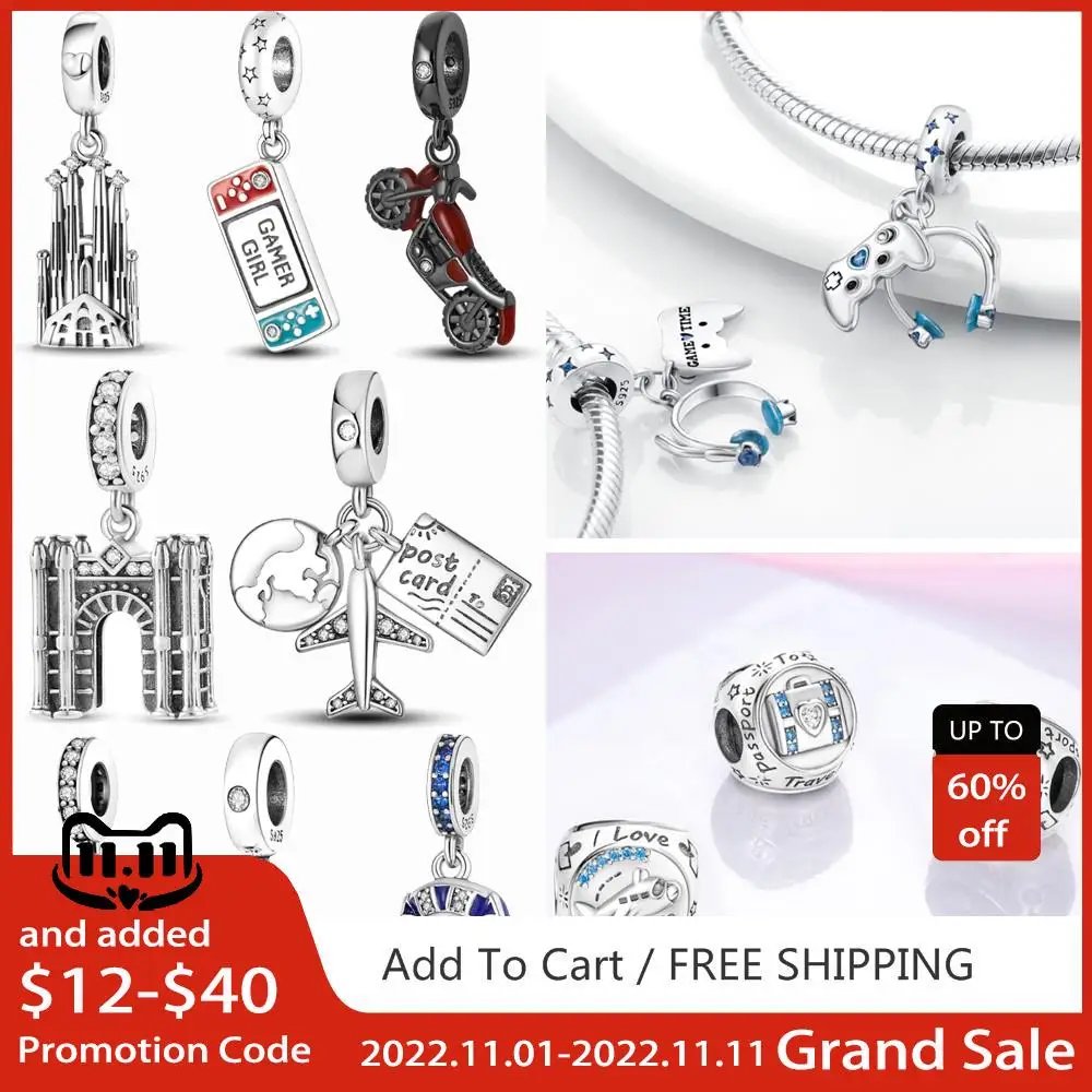 

Fit Original Pandora Bracelet 925 Sterling Travel , Stay At Home , Hiking to Get Happiness Charm Beads DIY Women Jewelry Making