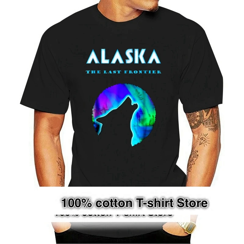 Крутая Аляска Северное освещение футболка ползание дикий волк печать одежда