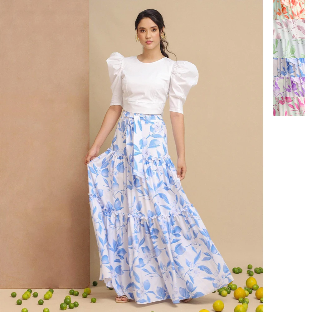 

Юбка-трапеция женская с завышенной талией, Повседневная пляжная длинная юбка с цветочным принтом, праздничная Макси-юбка в стиле бохо на шнуровке, на лето