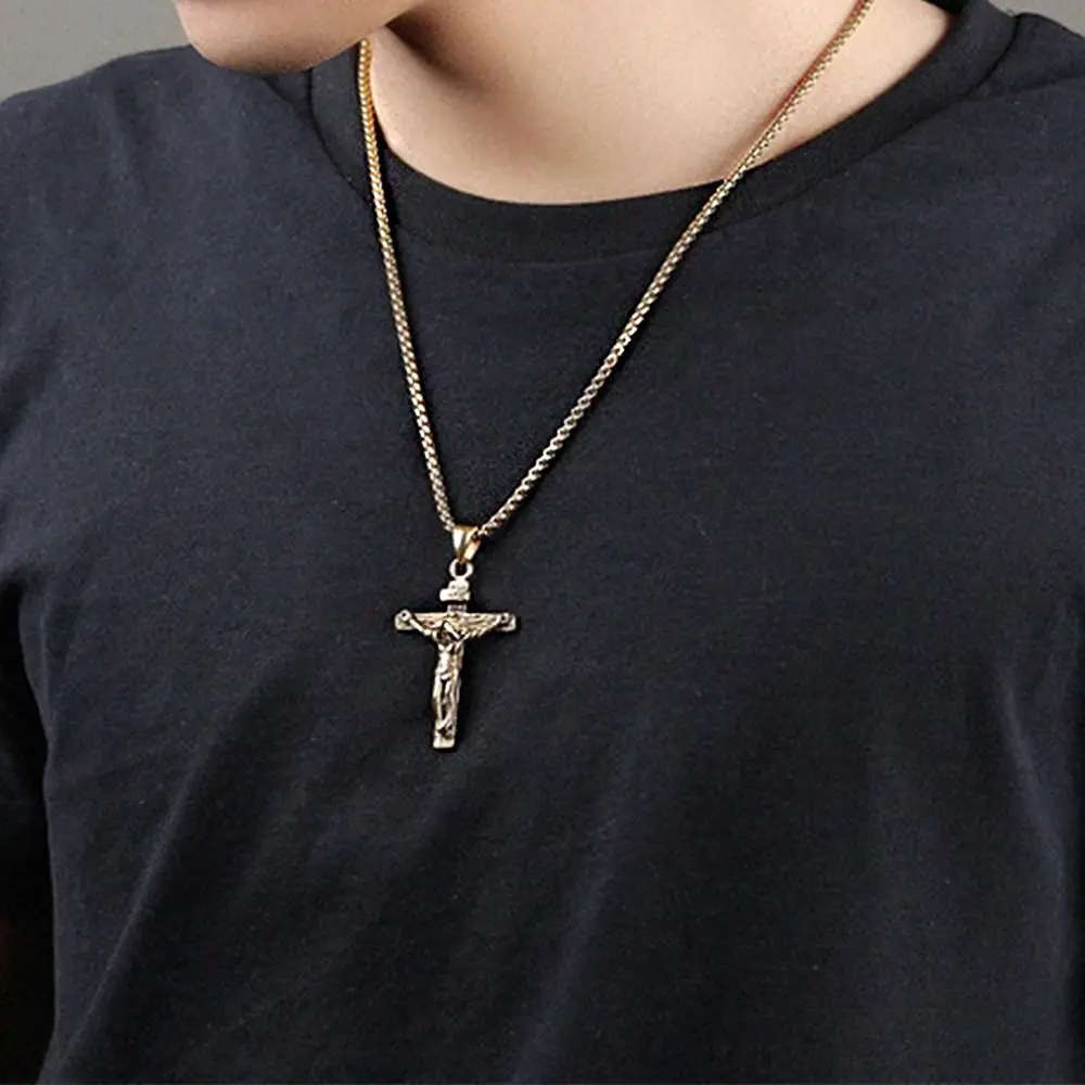 

Catholic Jesus Christ On Cross Crucifix Stainless Steel Pendant Necklace For Men Women Religious Pendant Clavicle Chain Jewelry