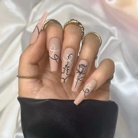 24pcsbox long ballerina false nails abstract graffiti design coffin fake nails with glue full cover nail tips press on nails