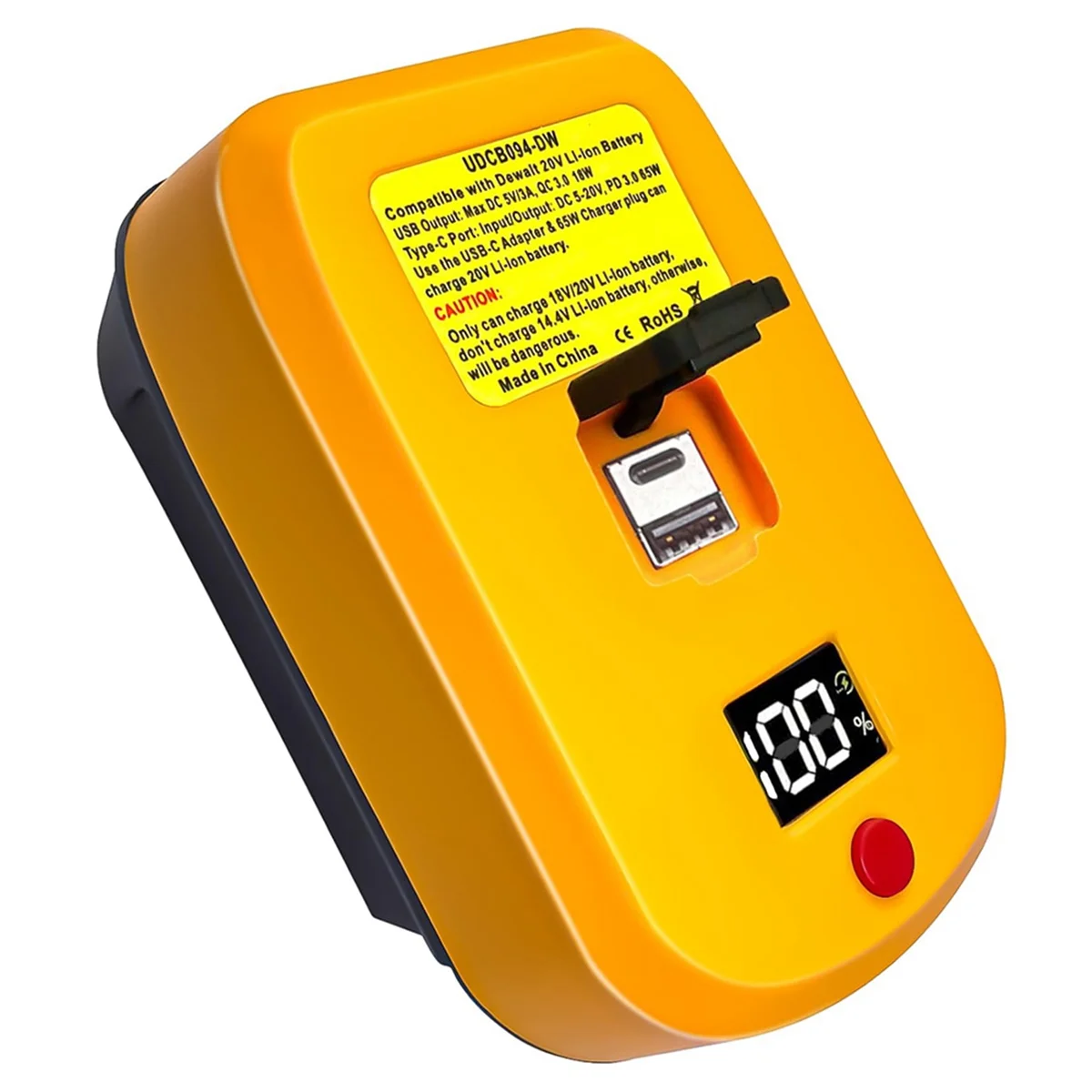 Зарядное устройство USB C для аккумулятора DeWalt 20 В 2 порта с USB-C Und USB-A желтое быстрое