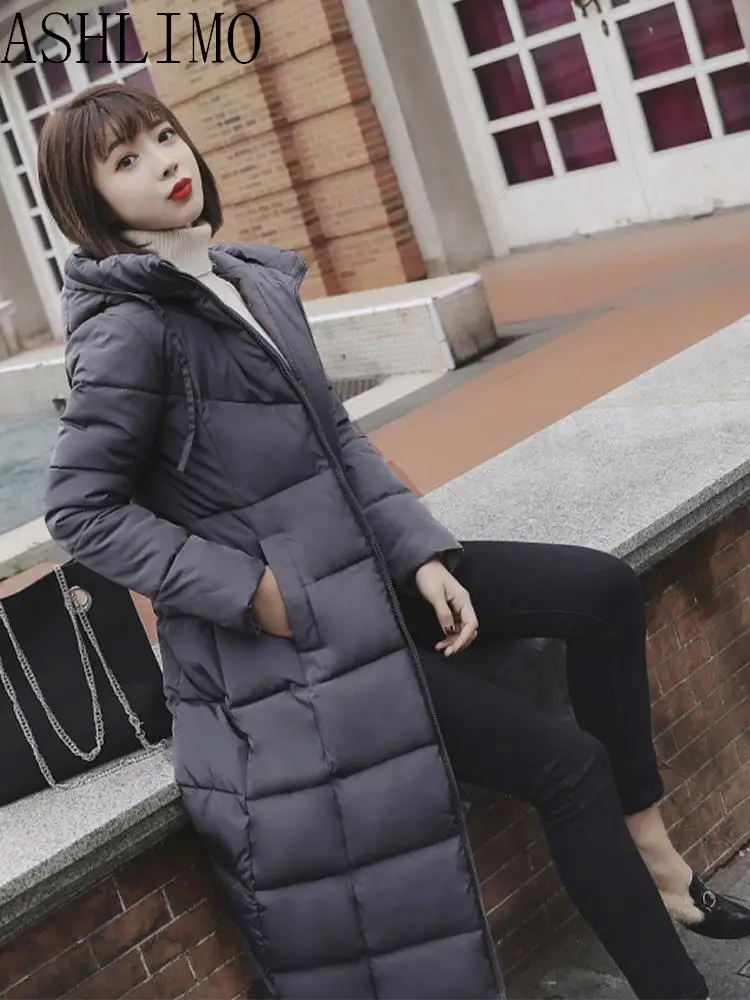 Winter Jacket Women 2022 Clothes Warm Shelters Fashion Down Jacket Korean Style Mid-length Over-the-knee Padded Hooded Jacket