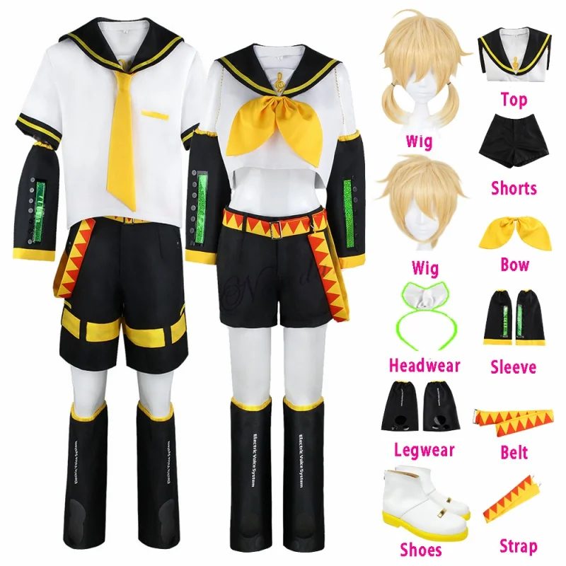 

Anime Rin Len Cosplay Costume Twins Brother Sister Uniform Shoes Dress Wig Cosplay New year Carnival Party Costume Full Suit