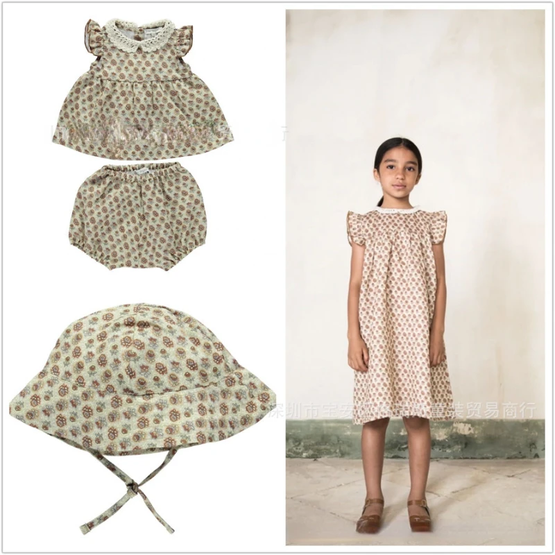 

In Stock Ins Hot Style 22 Spring and Summer New BEO Girls Baby Romper Split Suit Dress Green Garden Series Trousers Suit