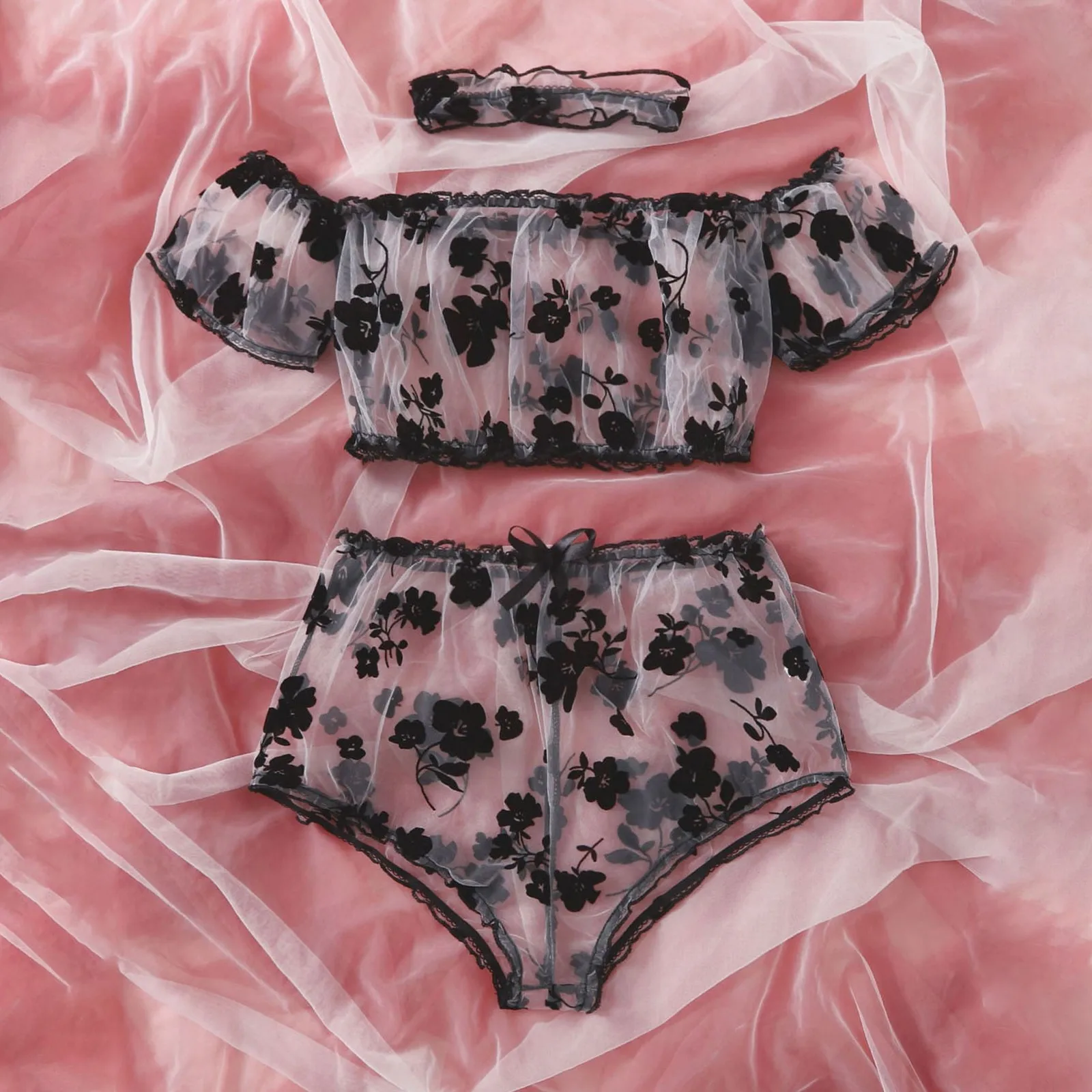 

Sexy Lingerie Flowers Embroidery Lace Bra Panties Underwear Women Set Transparent Mesh Erotic Lingerie Sexy Sleepwear Plus Size