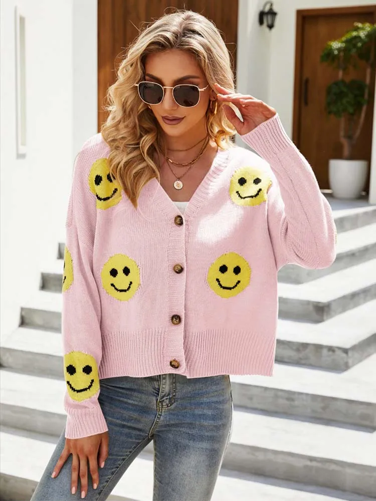 

Женский свитер с v-образным вырезом, элегантный однобортный Кардиган с длинным рукавом, осенне-зимний Повседневный Свободный Трикотаж