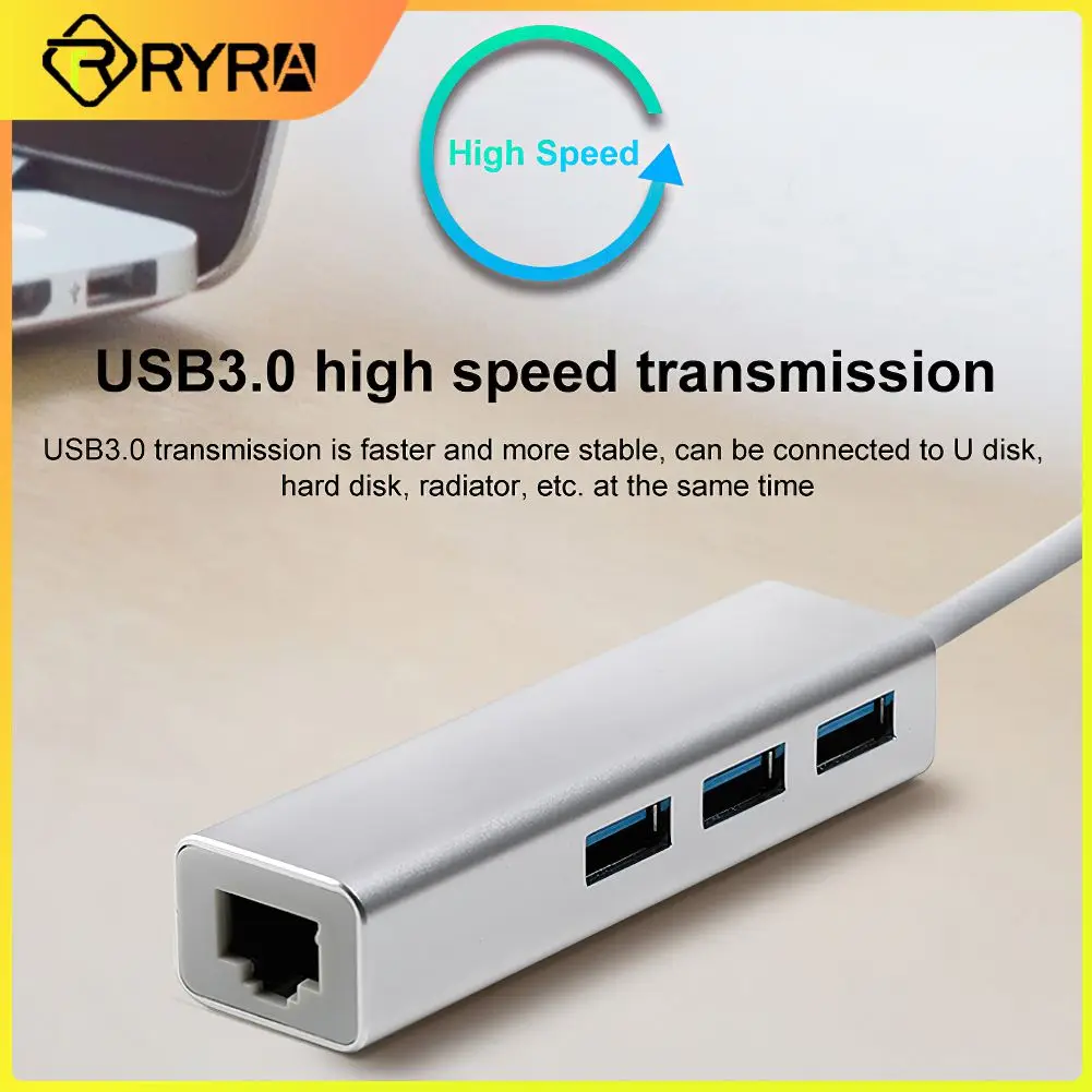 

USB-адаптер RYRA с Type C на Ethernet RJ45, 3 USB-порта, 3,0, 2,0