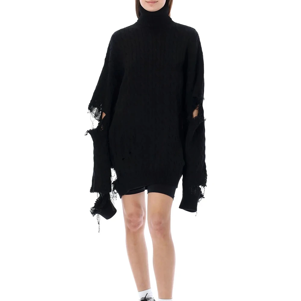 

Черный вязаный свитер-водолазка с разрезами, Осень-зима 2022, новый простой модный Индивидуальный пуловер Y2k