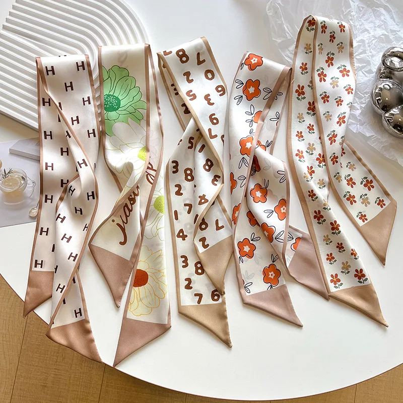 

2023 New Spring Autumn Fashionable Small Scarf Women Hair Band Decorative Scarf Printed Ribbon Scarf