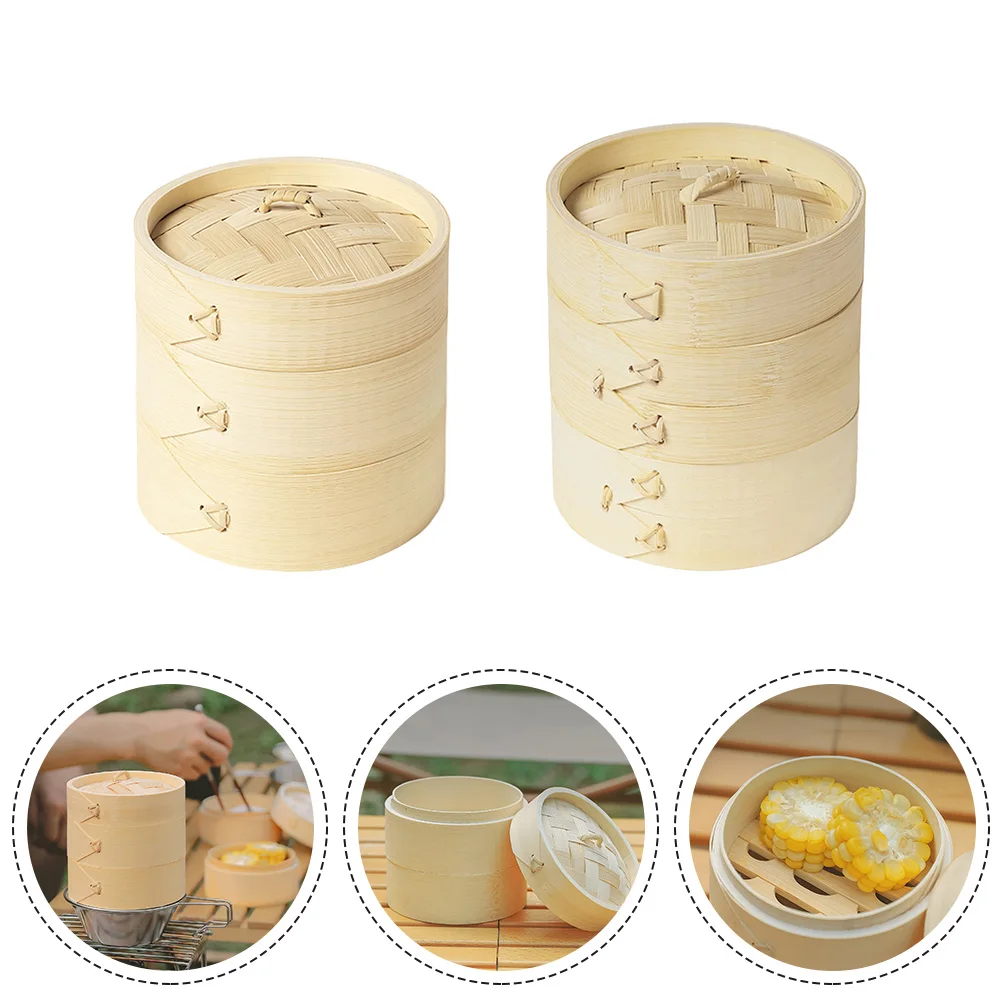 

Outdoor Bamboo Steamer Food Grade Small Cage Fish Rice Vegetable Steamer Camping Hiking Picnic Party Kitchen Cooking Tools