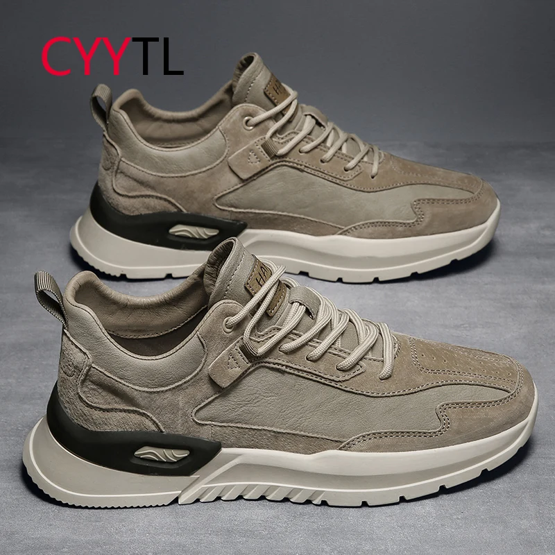 

CYYTL 2022 New Men's Casual Mid Top Shoes Comfort Fashion Outdoor Hiking Leather Sneakers Walking Non Slip Breathable Booties