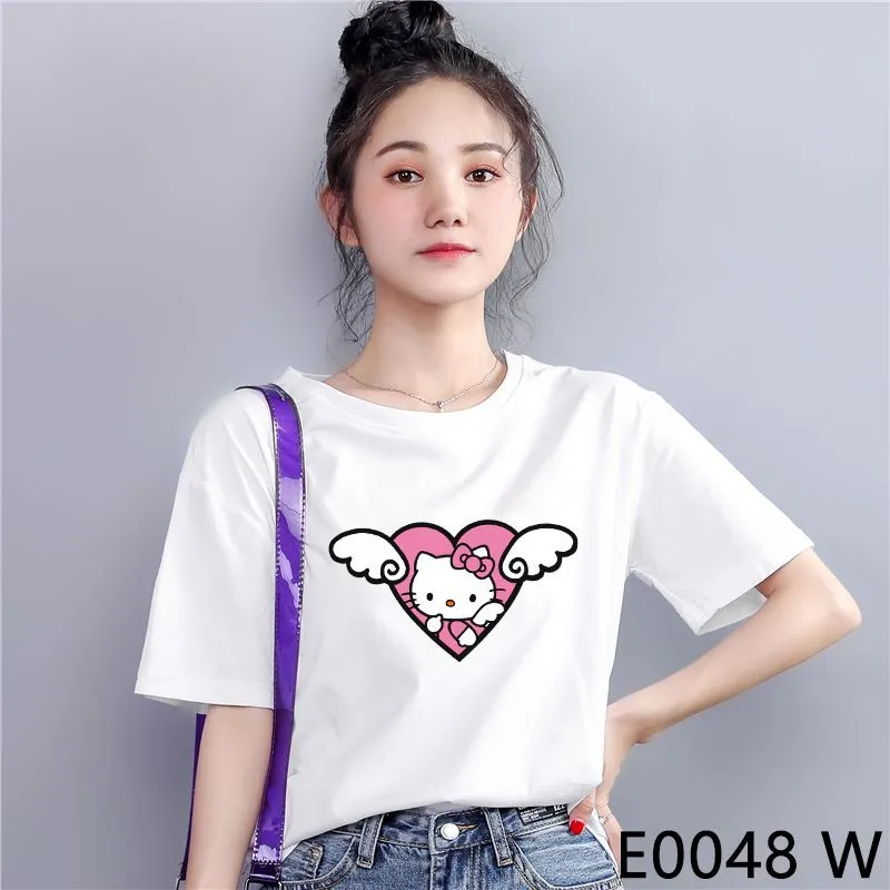 

Sanrio Hello Kitty Cartoon Print T-Shirt Casual Top Short Sleeve Harajuku Shirt Graphic T Shirts 2022 Women Fashion Clothing