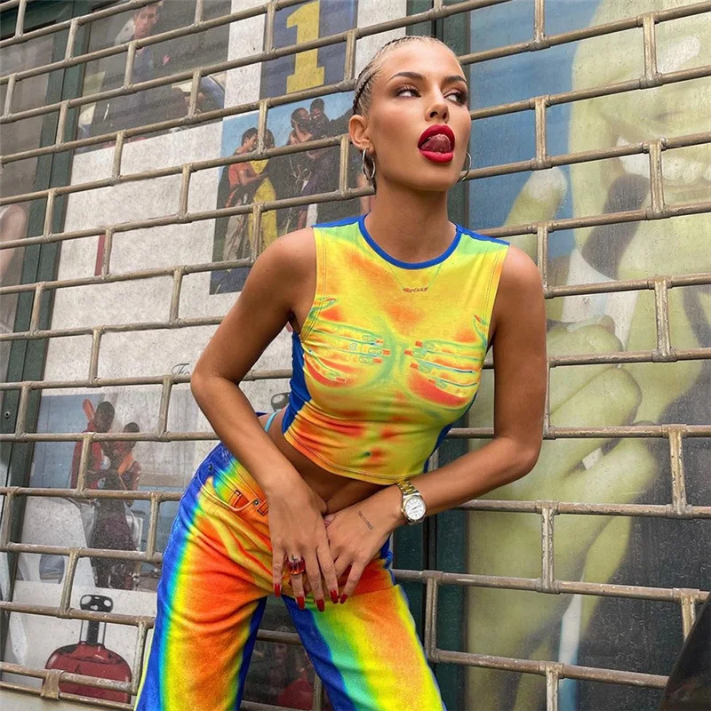 

Summer Y2K Sleeveless Vest Women Hipster Print Skinny Crop Tops Tees Street All-matching Concise Tanks Female T-shirt