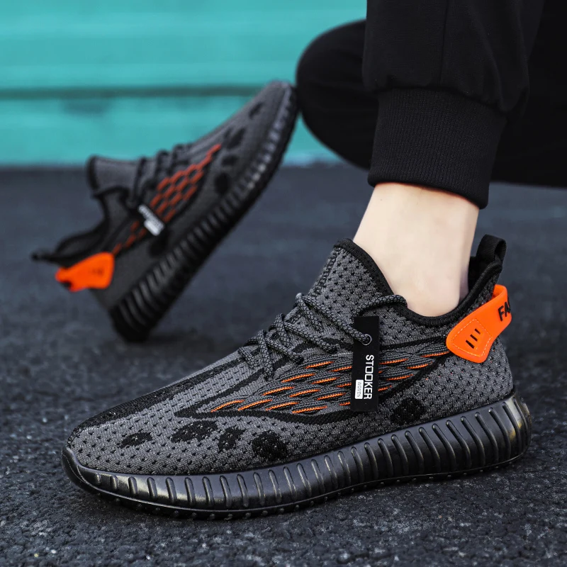 Abhoth Fly Weaving Running Shoes Fish Scales Breathable Male Sneakers Flat Lace-Up Men Shoes Outdoor Lightweight Sports Shoes