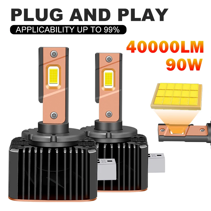 

D1S светодиодные Canbus фары HID D2S D3S D4S D5S D4R D1R D2R D3R Turbo светодиодный 40000LM CSP Чип 6000K холодный белый 90 Вт Plug & Play
