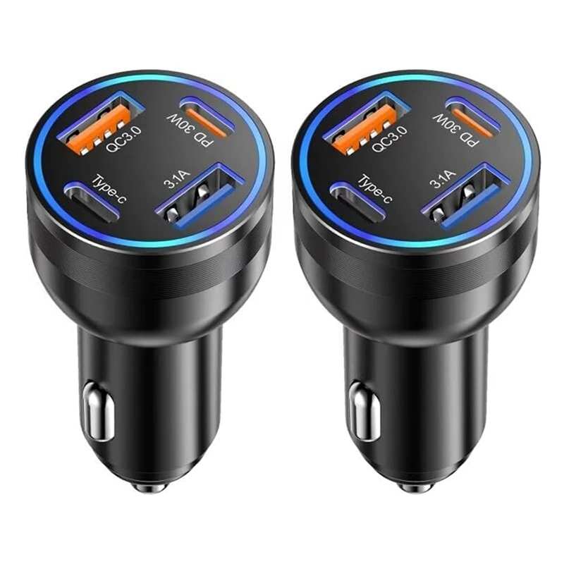 2 шт. Автомобильное зарядное устройство USB C 4 порта USB-C адаптер автомобильного