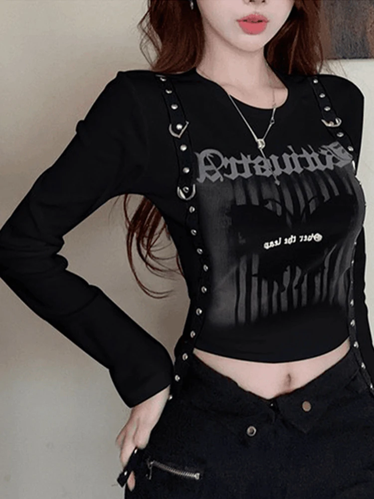 Осенне-зимние женские темные академические футболки готические в стиле