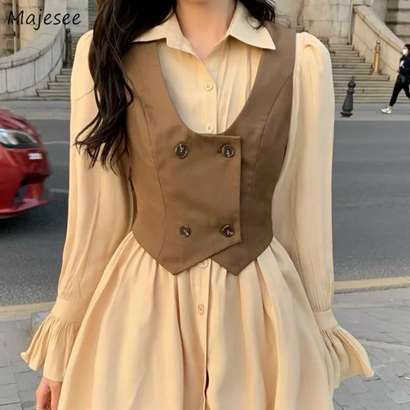 

Жилетка женская однотонная двубортная, трендовый Повседневный Удобный Универсальный жилет без рукавов, в винтажном стиле, для улицы, весна