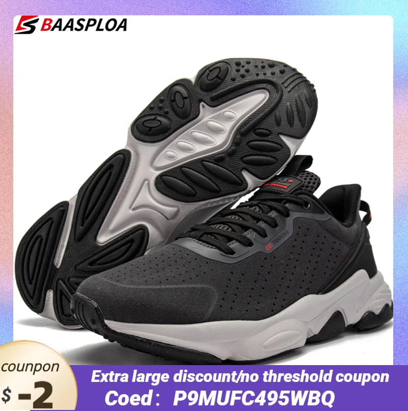 

Baasploa Sneakers Men's Leather Light Running Shoes Non-Slip Breathable Casual Walking Shoes Comfortable Sneakers Men's Shoes