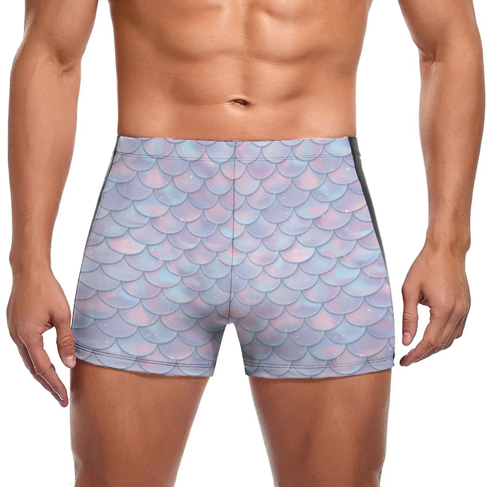 

Pink Mermaid Scale Swimming Trunks Fantasy Print Pool Push Up Swim Shorts Custom Stay-in-Shape Male Briefs