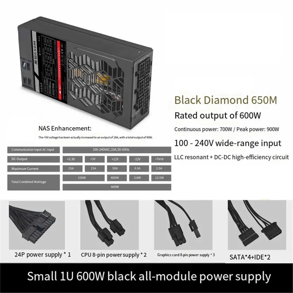 Фото Мега-распродажа 618: Модульный блок питания Flex 600W, малый 1U, для ITX, компактных мини-ПК, POS-систем, AIO, NAS, 100-240В №1