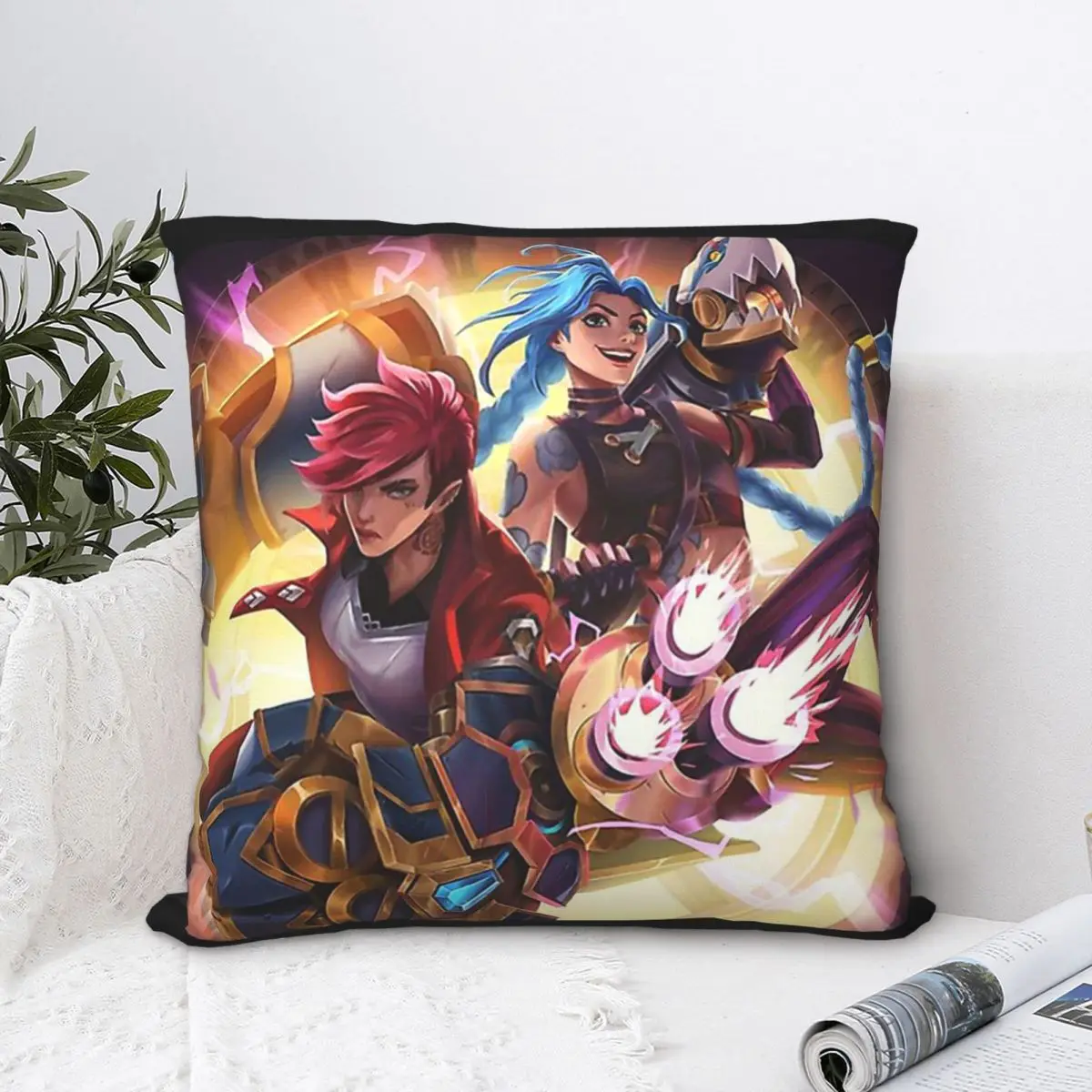 

VI Jinx Throw Pillow Case Arcane League of Legends Backpack Hugpillow Case DIY Printed Kawaii For Home Decor