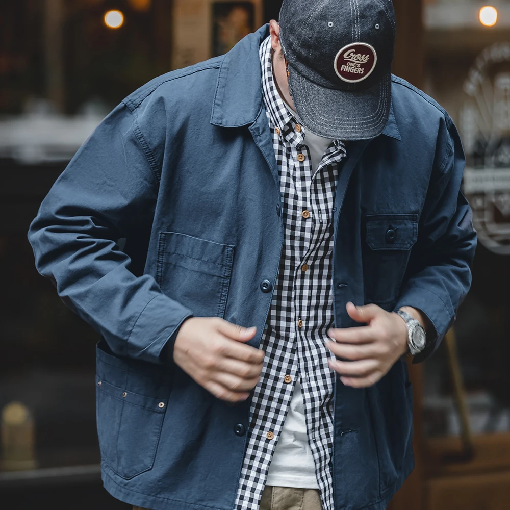 Мужская винтажная куртка с отложным воротником несколькими карманами