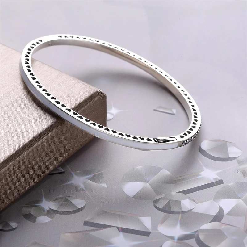 

Real 925 Sterling Silver Enamel Radiant Hearts With Cubic Zirconia Bracelet Bangle Fit Women Bead Charm Bracelet Jewelry
