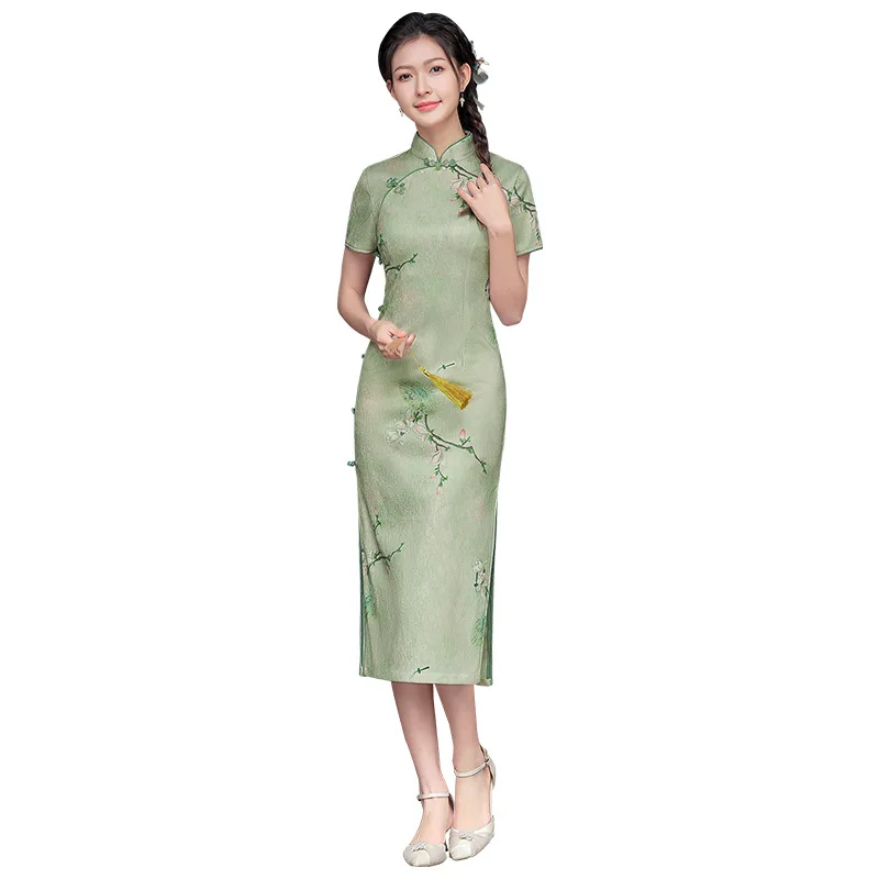 2023 весеннее нежное платье-Ципао в китайском стиле для девушек простой вечерний