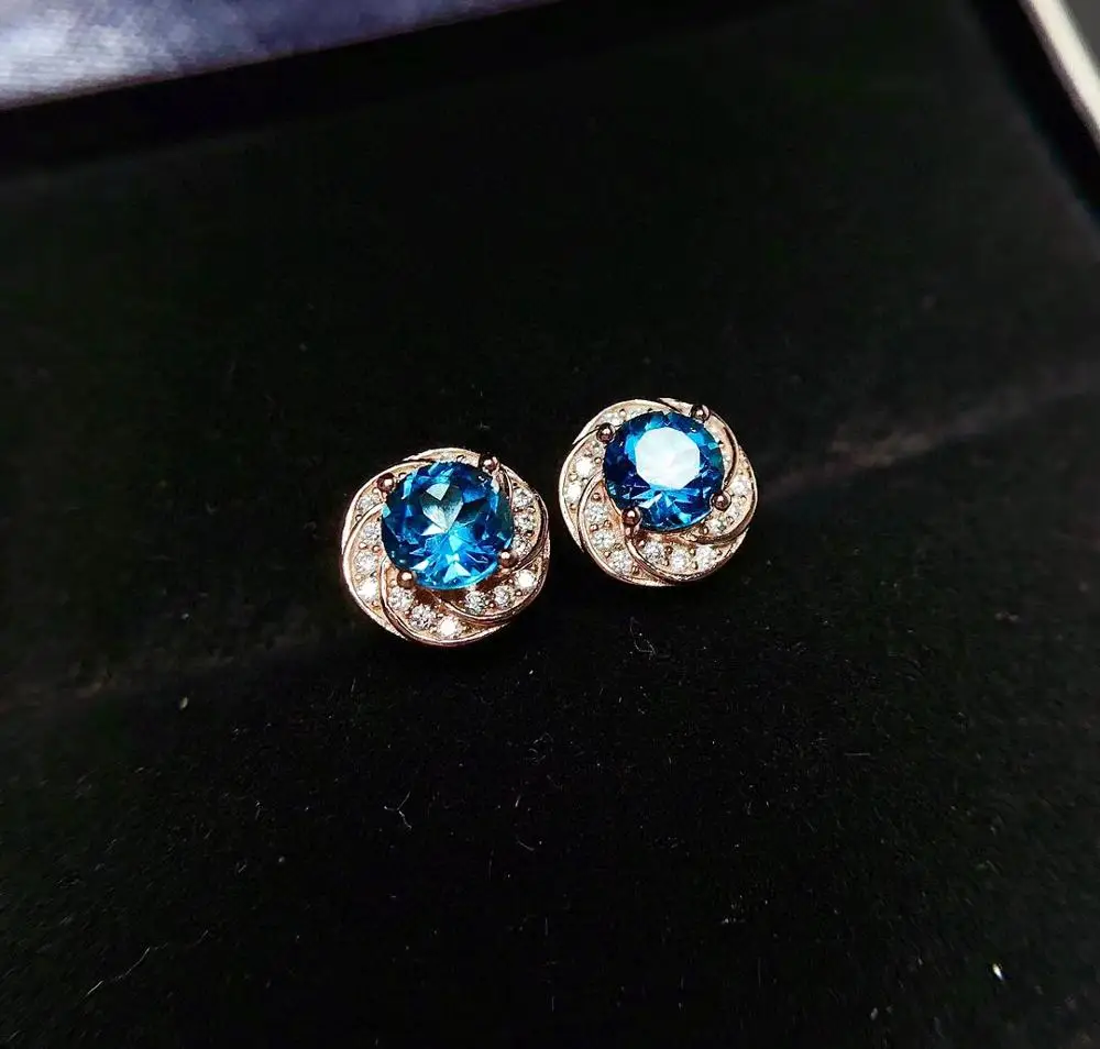 

MeiBaPJ Real 925 Sterling Silver Natural London Blue Topaz Classic Flower Stud Earrings Fine Charm Jewelry for Women