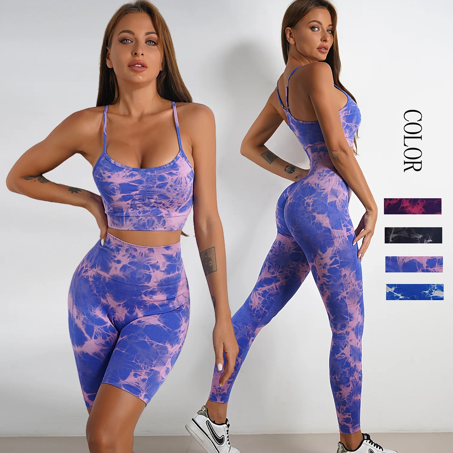 

BELLA Tie Dye Seamless Yoga Suit for Women Tights Workout Leggings High Waist Pants with Sports Bra Sets 2 Pieces