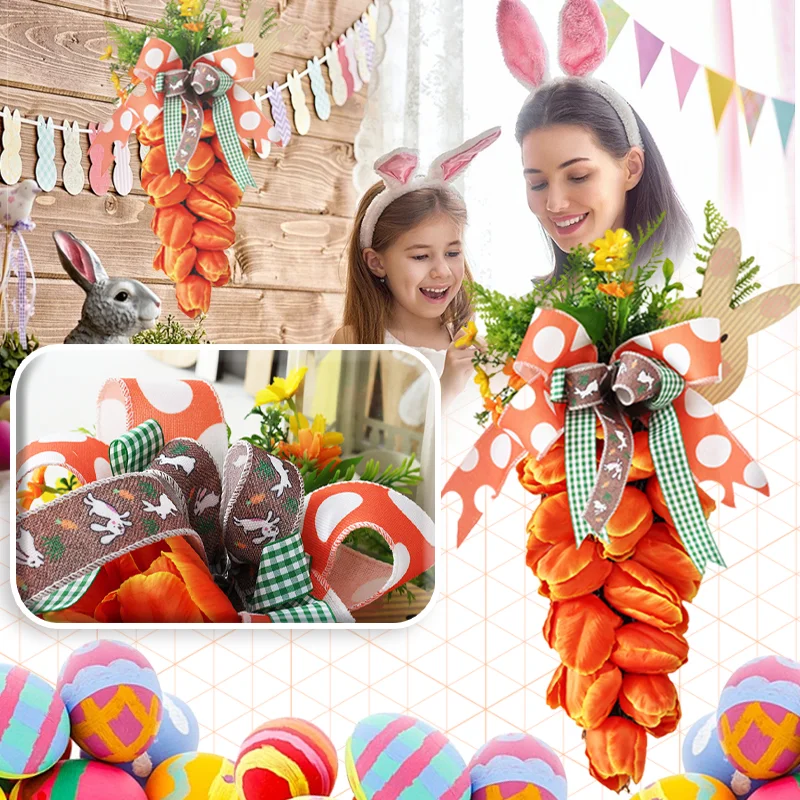 

Easter Artificial Flower Pendants Tulip Carrot Wreath Door Wall Hanging Ornaments Holiday Party Decoration Supplies Home Decor