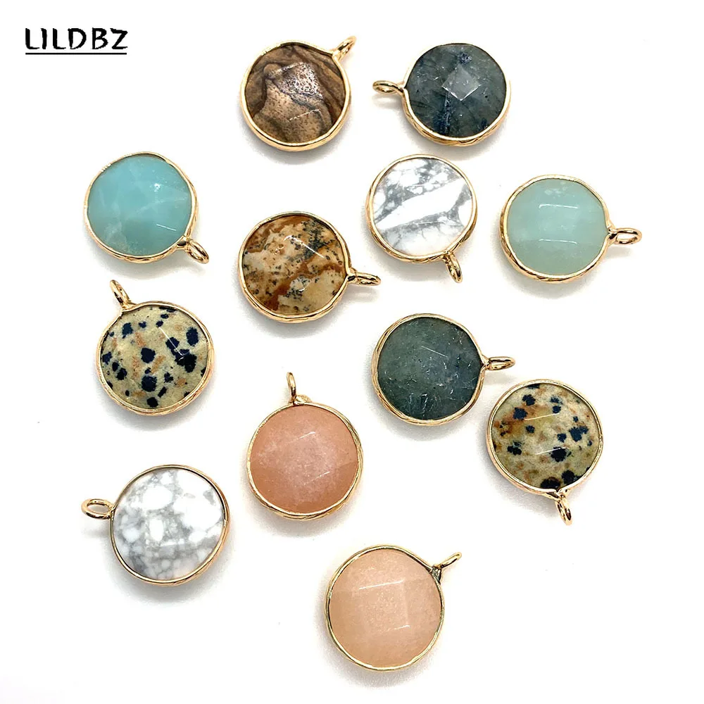 

2pcs Natural Stone Pendants Labradorite Amazonite Howlite Facet Round Charms for Jewelry DIY Bracelet Earring Necklace Accessory