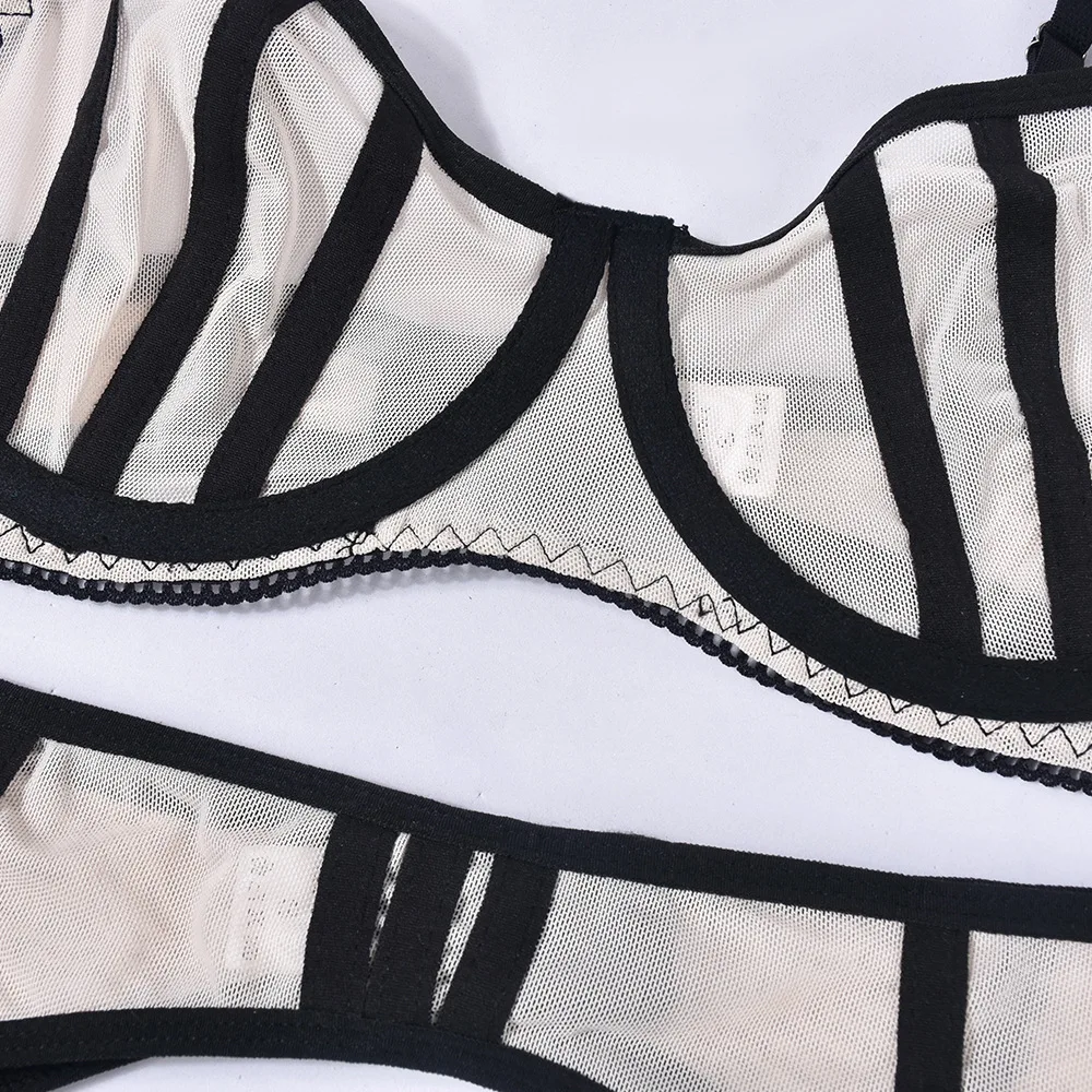 Pespective Lingerie Sets for Women Luxury Lace Underwear Transparent Mesh Bra Panties Sexy Costume Erotic Bilizna Set Intimate