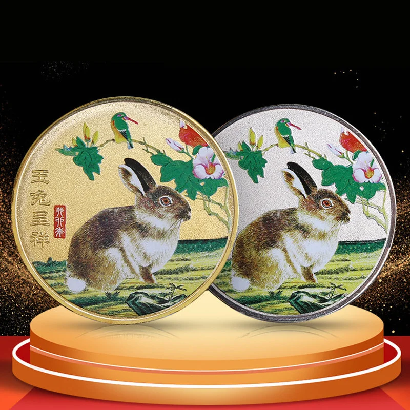 

2023 New Year Of The Rabbit Commemorative Coins Chinese Zodiac Painted Gold Medals Gift Souvenir Coins