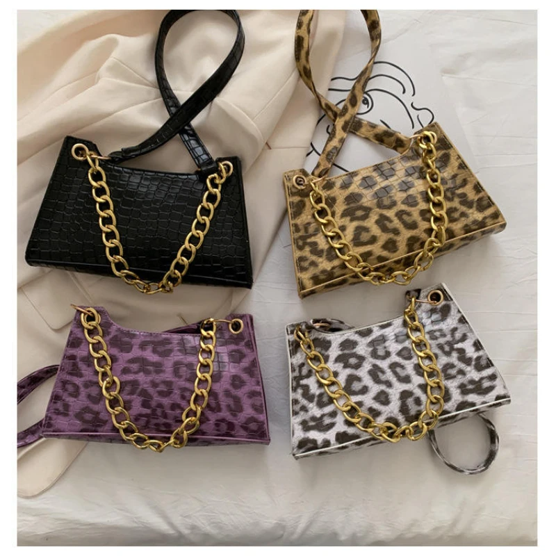 

2023 New Fashion Y2K Leopard Pattern Women Shoulder Bag PU Leather Crossbody Bag Metal Chain Clutch for Female Wedding Party