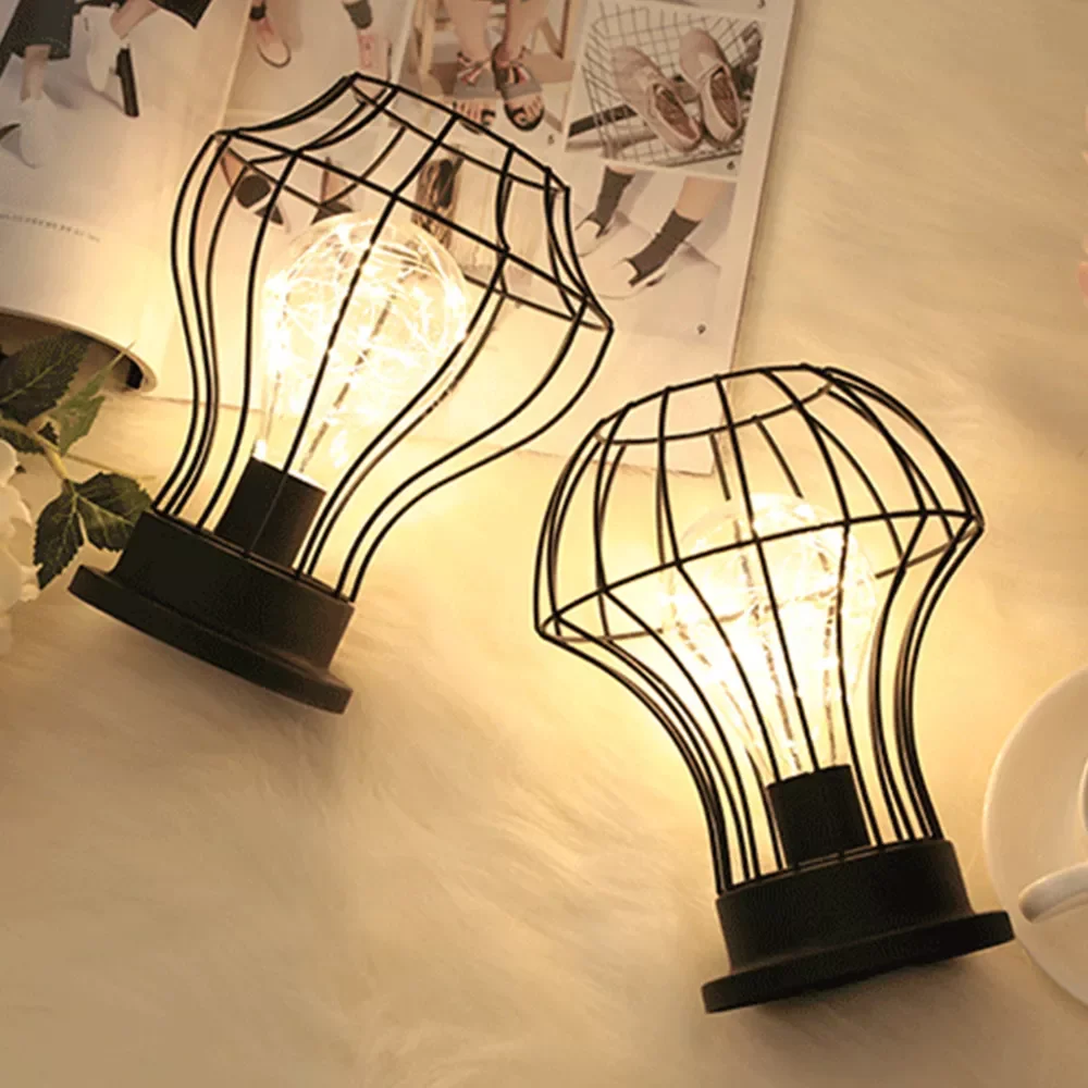 

Креативная настольная лампа в стиле ретро, медная проволока, воронка, питание от батарейки, алмазная моделирующая прикроватная лампа, домаш...