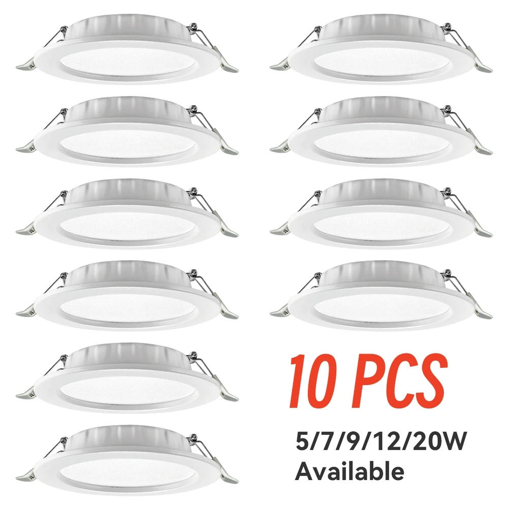 

10pcs/Lot LED Downlight 5W 7W 9W 12W 20W 220V Recessed Ceiling Lamp Round LED Panel Lights Spotlight Bathroom Kitchen Lighting