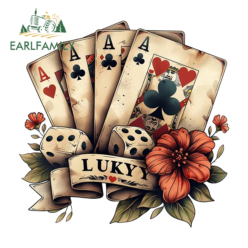 

EARLFAMILY Lucky Poker ретро окно тонкая наклейка индивидуальные автомобильные наклейки водостойкие виниловые аксессуары JDM украшение фургона