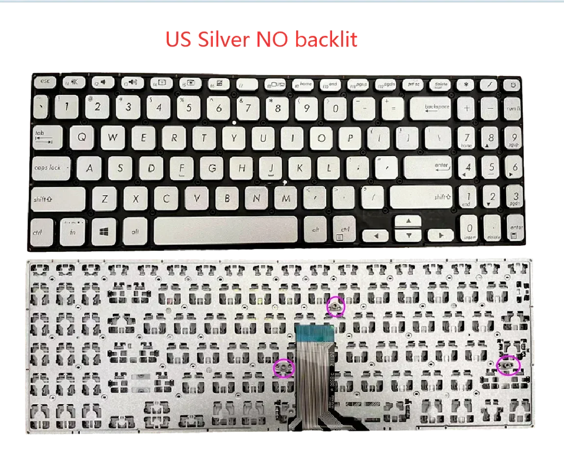 Фото Новая серебряная клавиатура США без подсветки для Asus VivoBook S530 S530UN S530FA S5300 S5300FN X530 X530U X530F K530 K530UA Y5100U Y5100UB №1