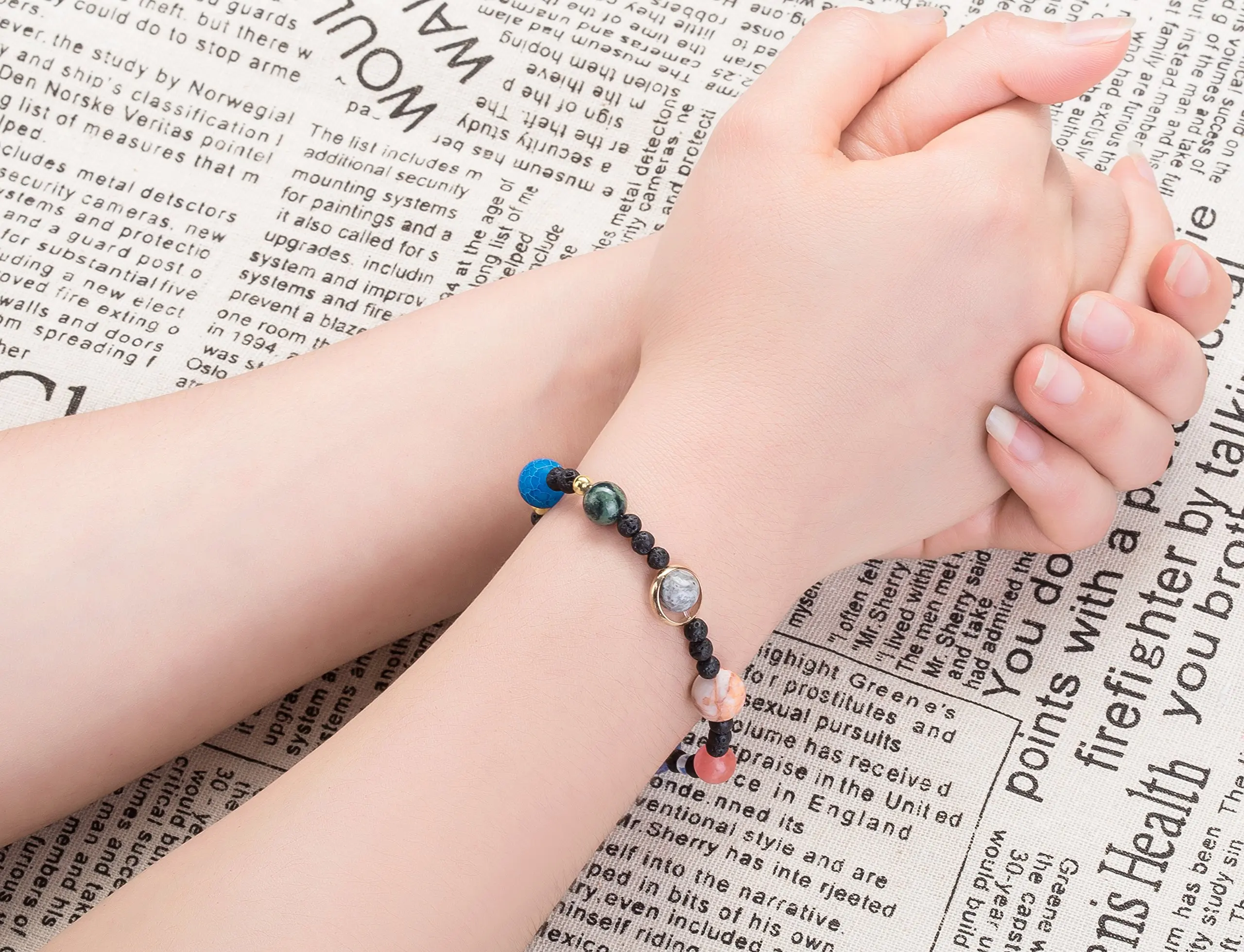 Женский браслет с солнечной системой бусинами из натурального камня в виде