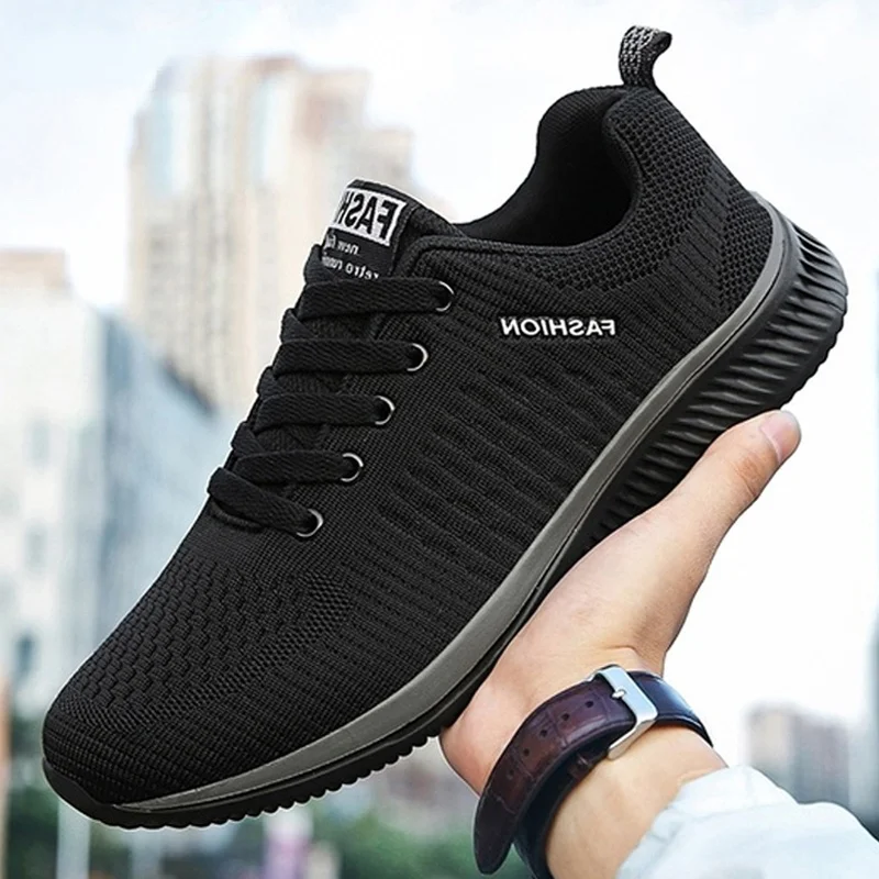 

Кроссовки мужские легкие дышащие, спортивная обувь для бега и ходьбы, Нескользящие удобные, повседневные, большие размеры 35-47, черные